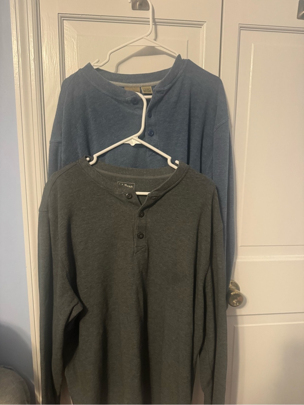 Set of Two! L.L. Bean Men's Long-Sleeve Henley Shirt - Charcoal Gray & Blue